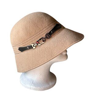 Nordstrom Womens Felted Wool Cloche Hat With Leather Trim Timeless Classic OS